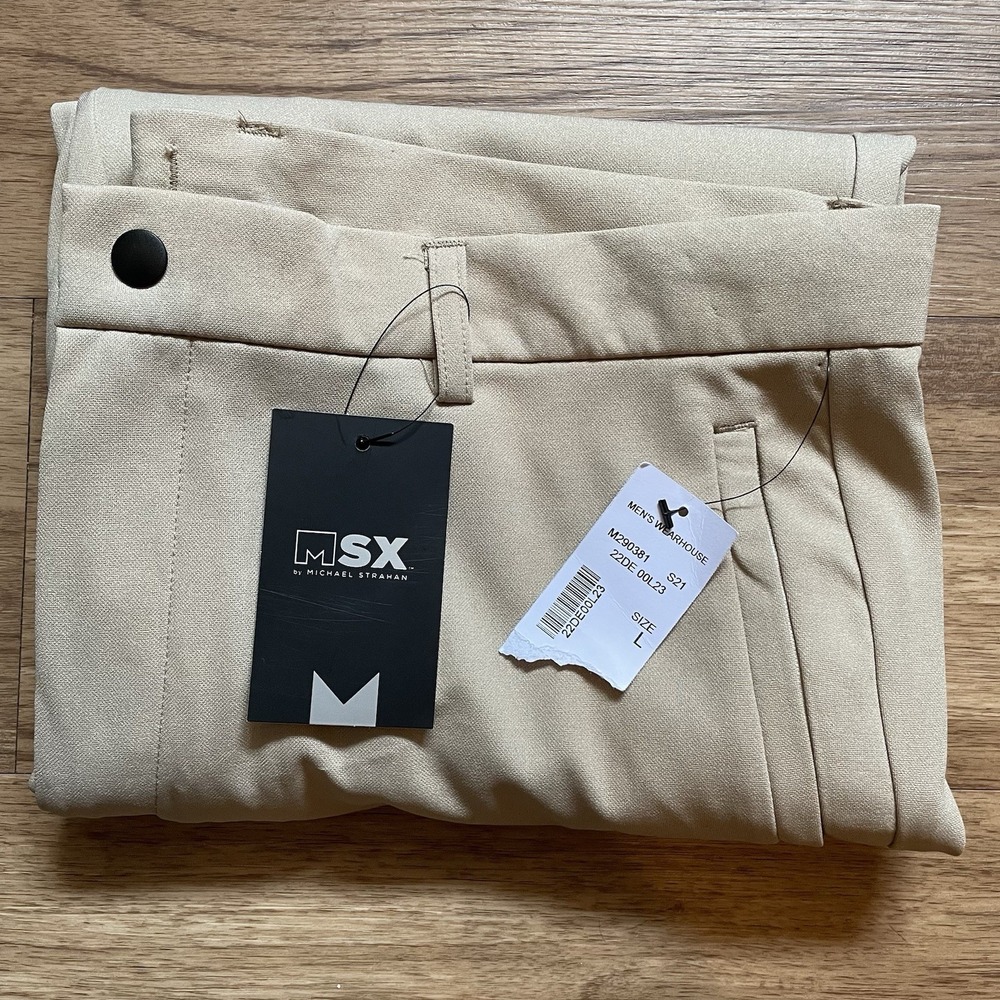 MSX by Michael Strahan Mens L Golf Pants Khaki Brown Lightweight 4 Way Stretch
